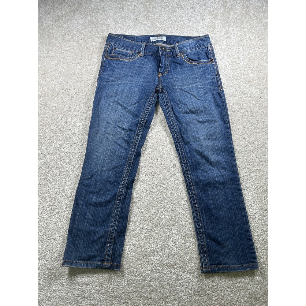 Aeropostale Jeans Womens 5/6 Straight Leg Stretch Mid Rise Embroidered Denim Pan